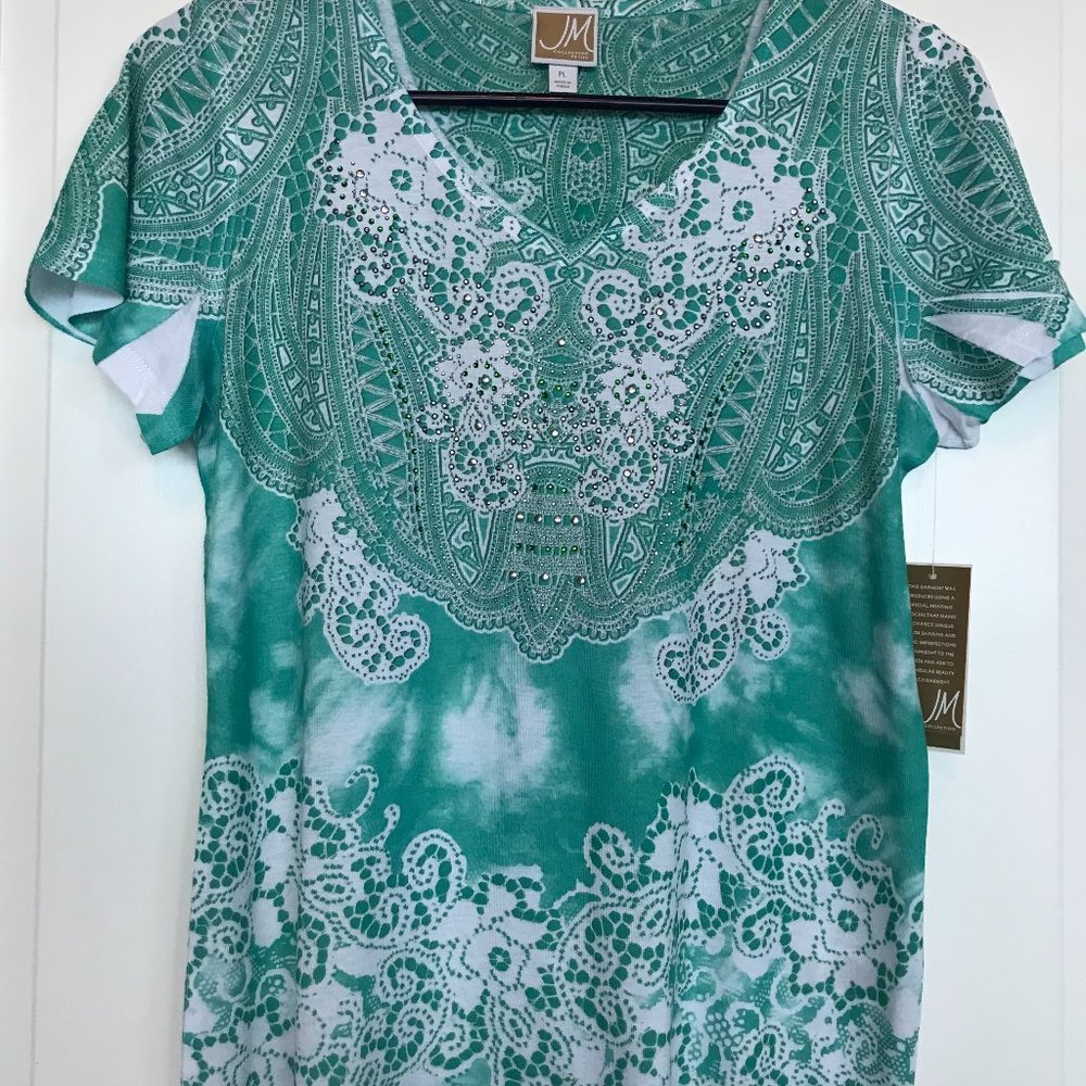 NWT Women's PL Green Floral Tye Dye Chic Bling Top